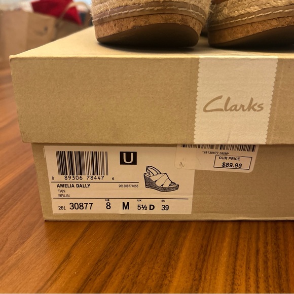 Clarks Amelia Dally Tan Leather Wedge Sandals size 8 - Picture 5 of 8